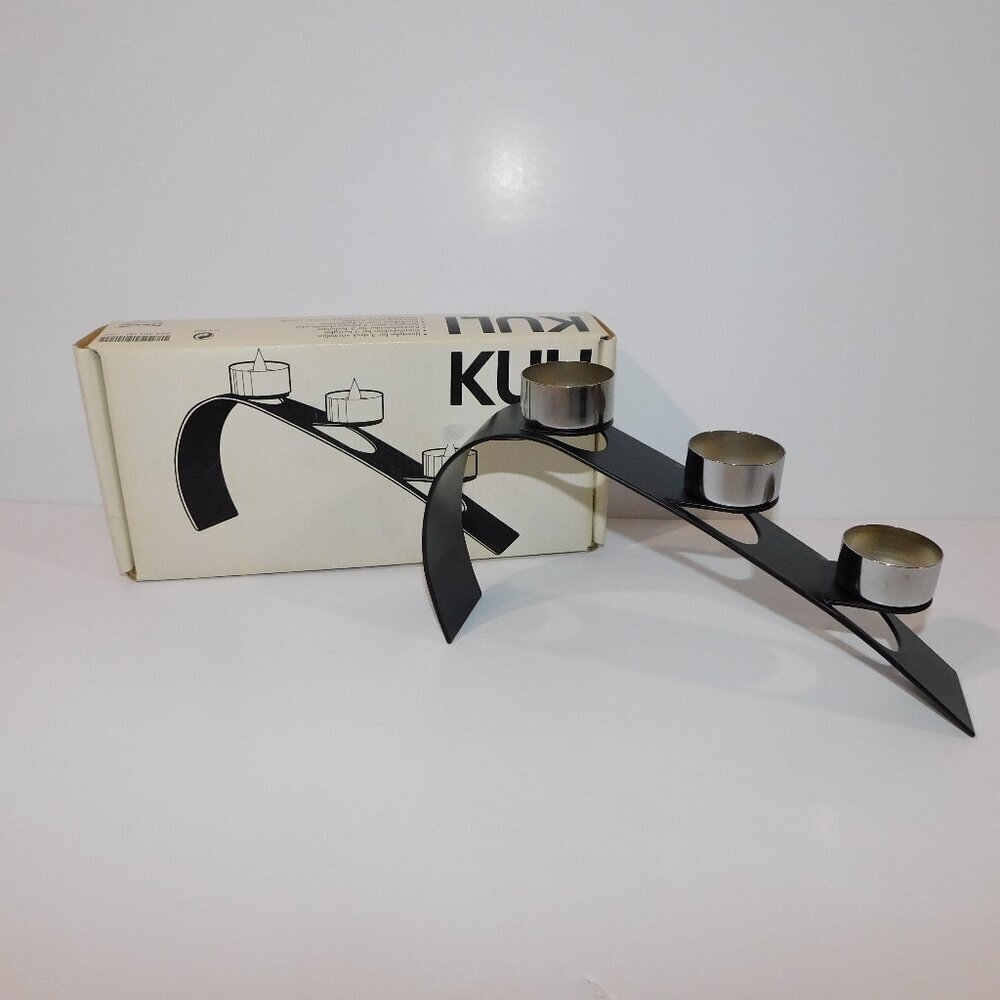 Vintage Ikea KULI 3 Tealight slanted Holder black with box decor metal